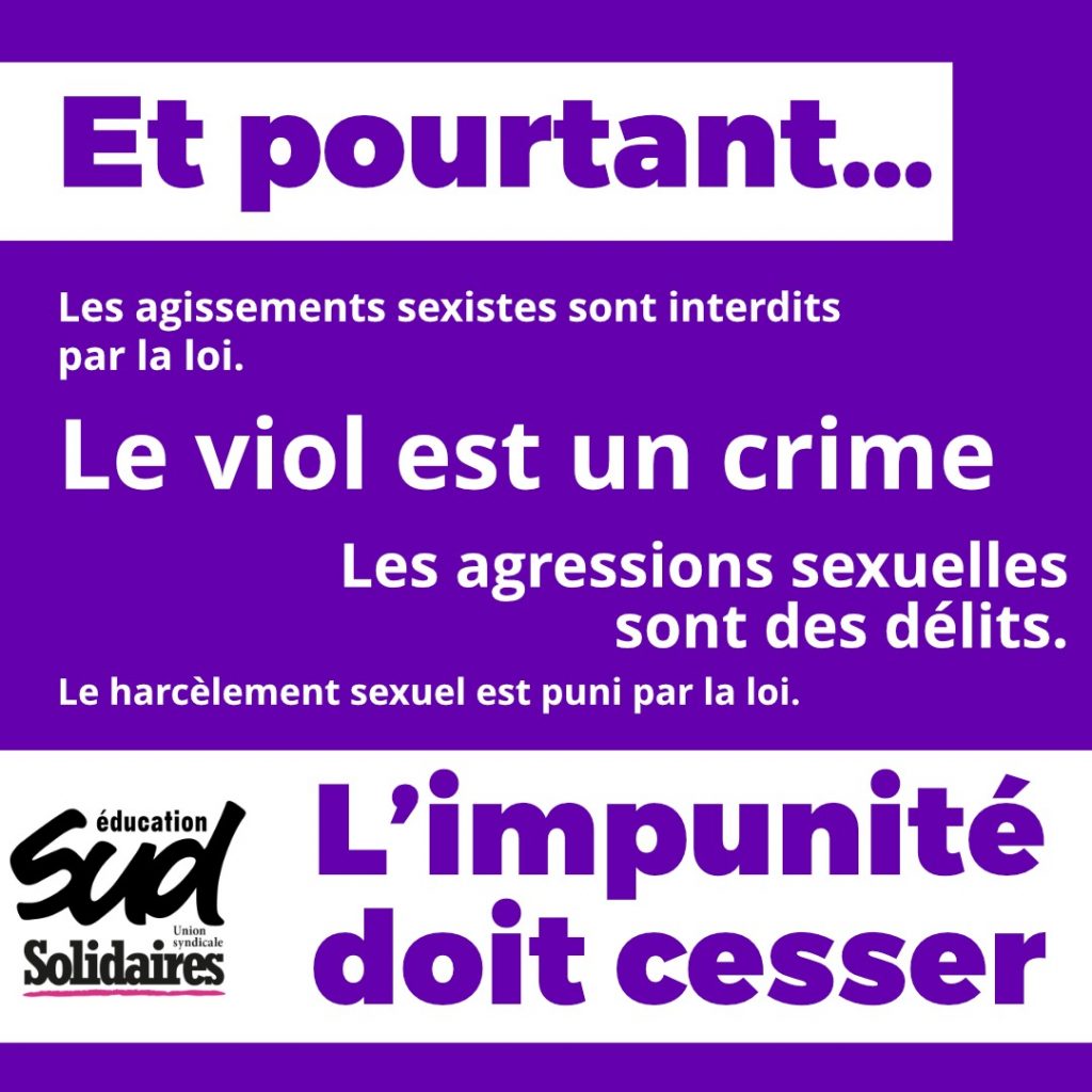 Violences Sexuelles Et Sexistes Au Travail Comme Ailleurs Stop Sud éducation 